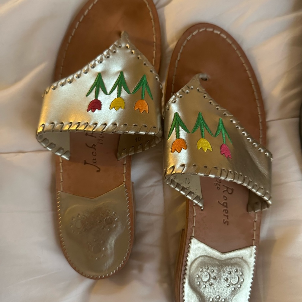 Gold Floral Slide Sandals